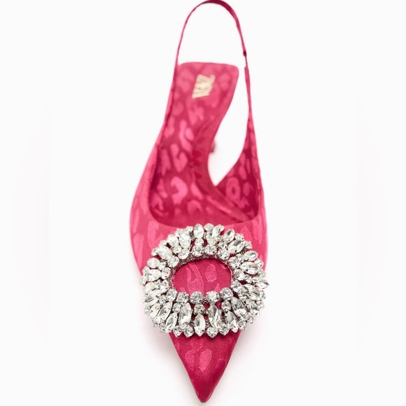 Zara pink satin embellished rhinestone heels